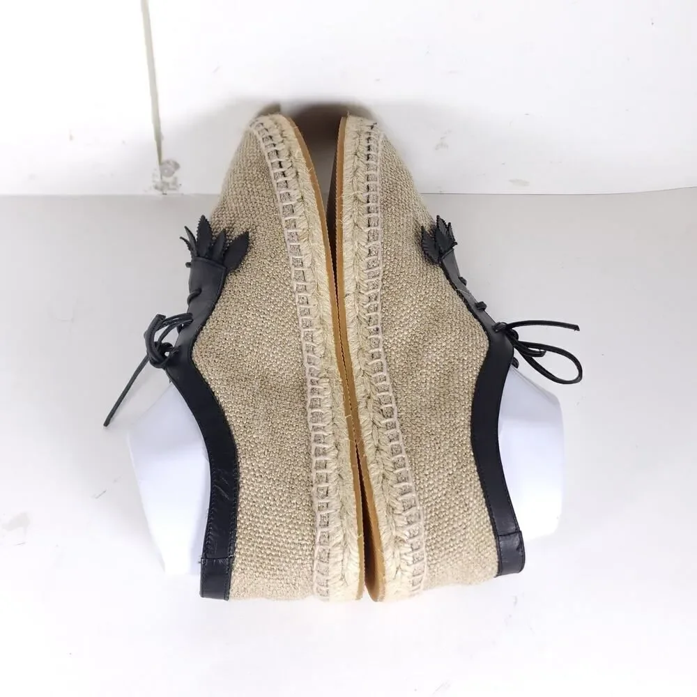 BOTTEGA VENETA Women's 39 US8,5 Beige Woven Canvas Leather Espadrilles Loafers